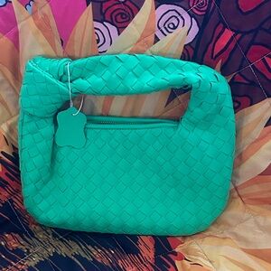 Woven Top-Handle Mini Bag in Teal Green New!